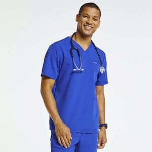 Jaanuu Men's 4-Pocket V-Neck Scrub Top in Royal Blue Size XL Nursing J86028